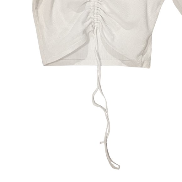 Ruched Ribbed Front Tie Long Sleeve Top - Picture 4 of 6